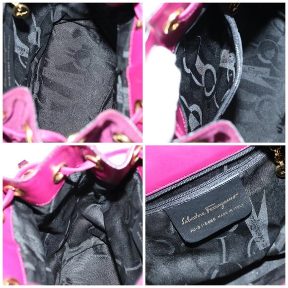 Salvatore Ferragamo Chain Backpack Canvas Purple Gold Auth gh681 main image 10